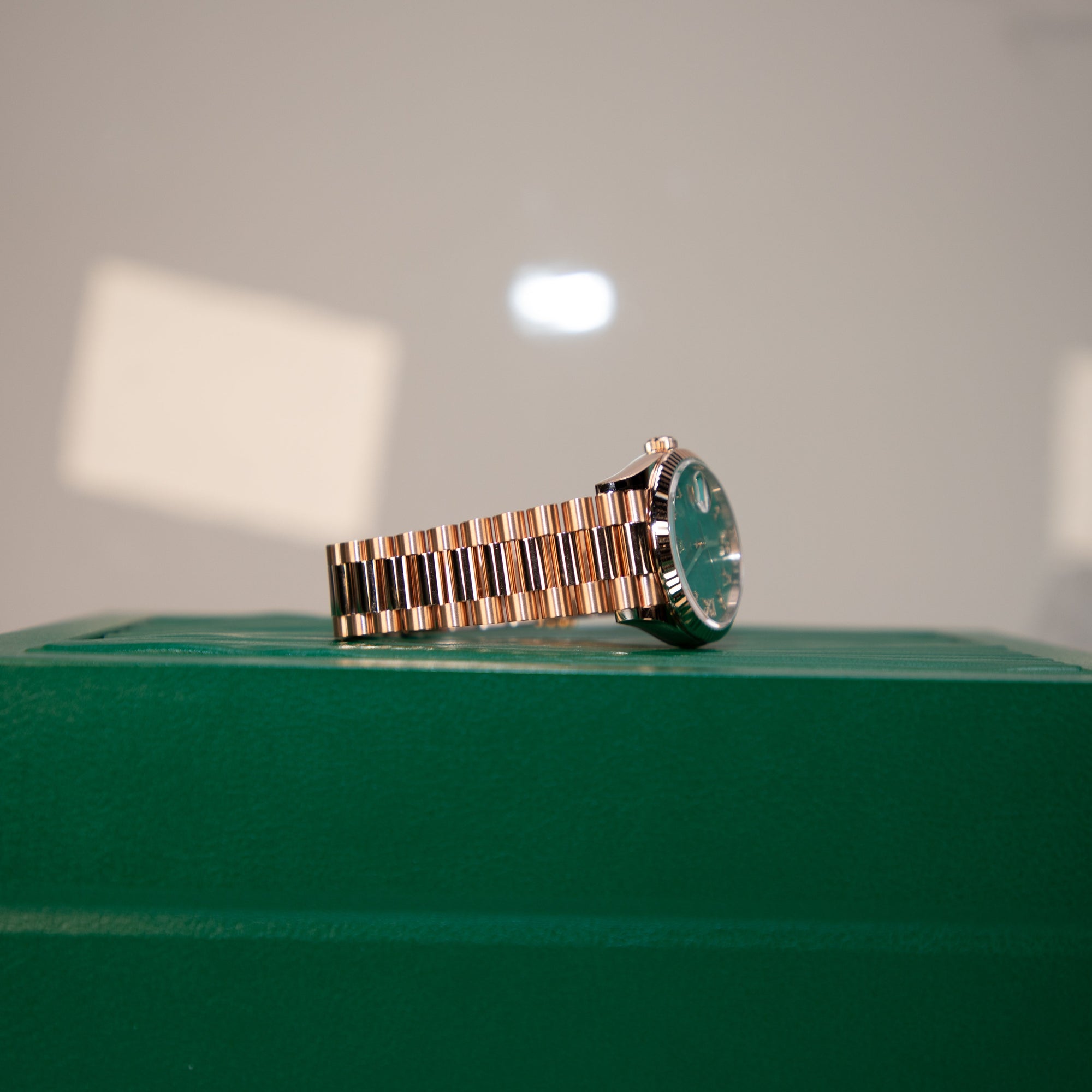 Rolex Day-Date 36 36 mm Green Aventurine Set With Diamonds Dial 18 kt Everose Gold President Bracelet 128235-0068 - WATCHXNYC