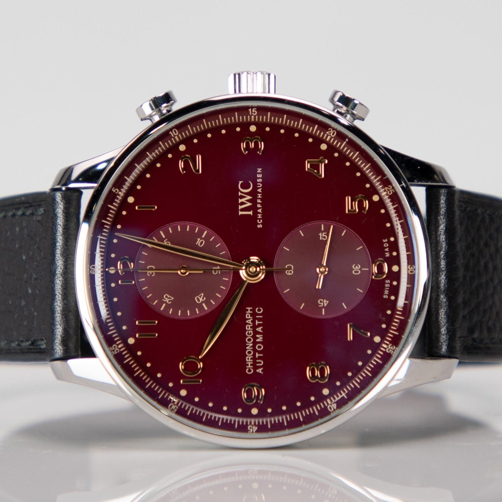 IWC Schaffhausen Portugieser Chronograph Year of the Dragon 41 mm Red Dial Stainless Steel Black   Strap IW371629 - WATCHXNYC