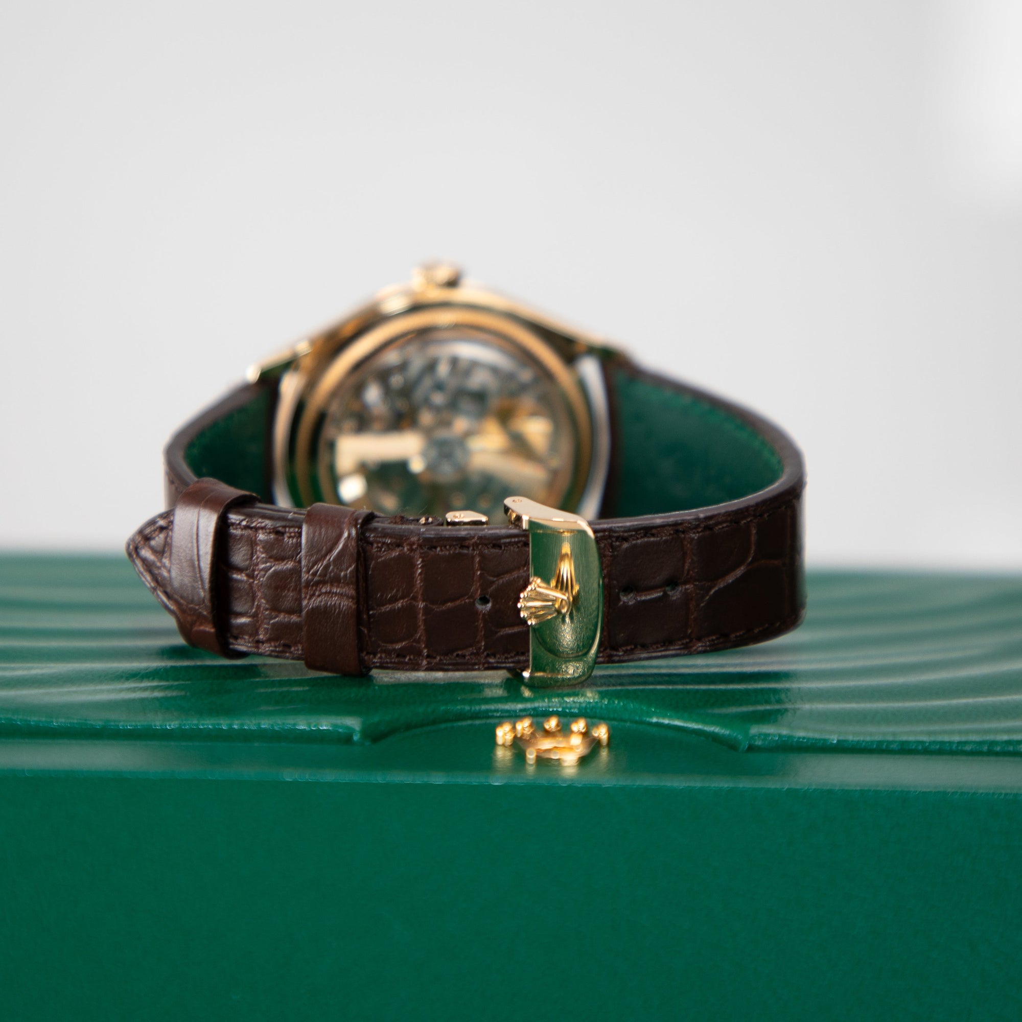Rolex 1908 39 mm Intense White Dial 18 Kt Yellow Gold Matt Brown   Leather Strap m52508-0006 - WATCHXNYC