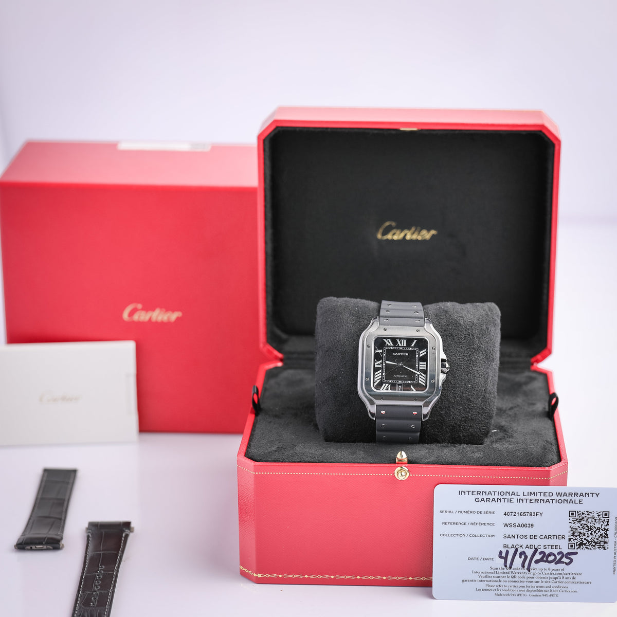 Cartier Santos 47.5 mm x 39.8 mm Large Steel Black Dial Bracelet WSSA0039 - WATCHXNYC