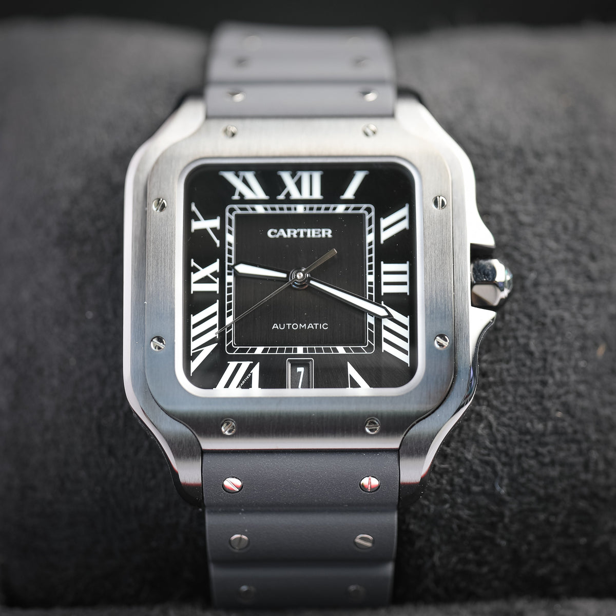 Cartier Santos 47.5 mm x 39.8 mm Large Steel Black Dial Bracelet WSSA0039 - WATCHXNYC