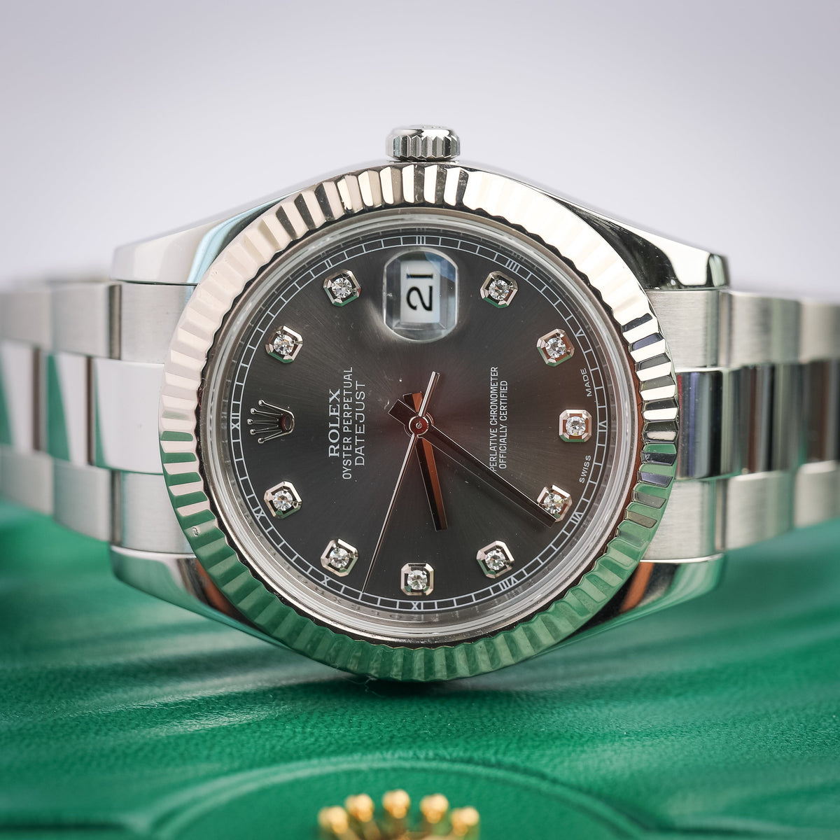Rolex Datejust Grey Diamond Dial Steel 41mm Oyster 126334 - WATCHXNYC