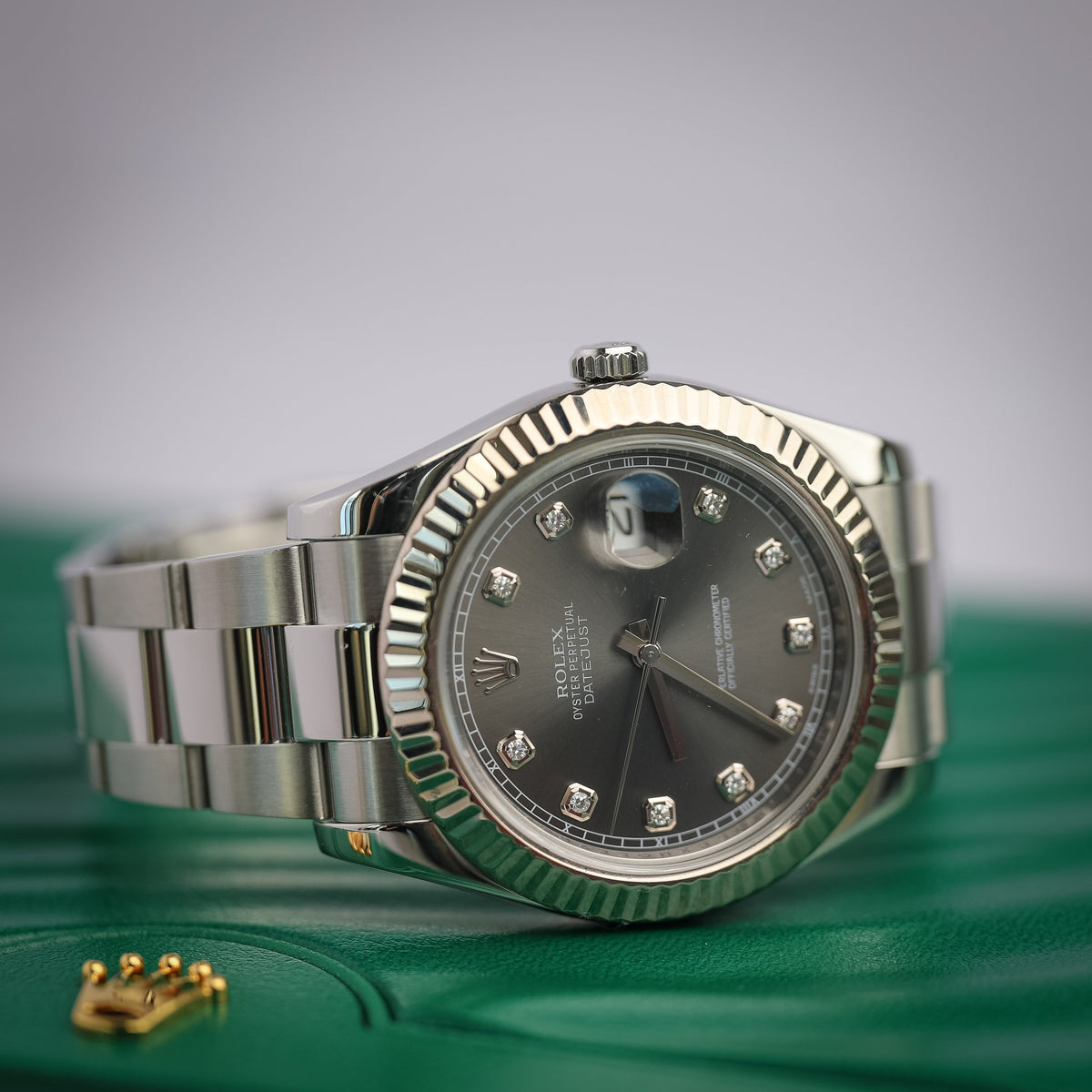 Rolex Datejust Grey Diamond Dial Steel 41mm Oyster 126334 - WATCHXNYC