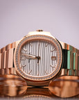 Patek Philippe Nautilus 35.2 mm Silver Dial with Diamonds 18K Rose Gold Bracelet 7118/1200R-001 - WATCHXNYC