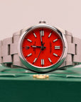 Rolex Oyster Perpetual 41mm Coral Red Dial Oystersteel 124300 - WATCHXNYC
