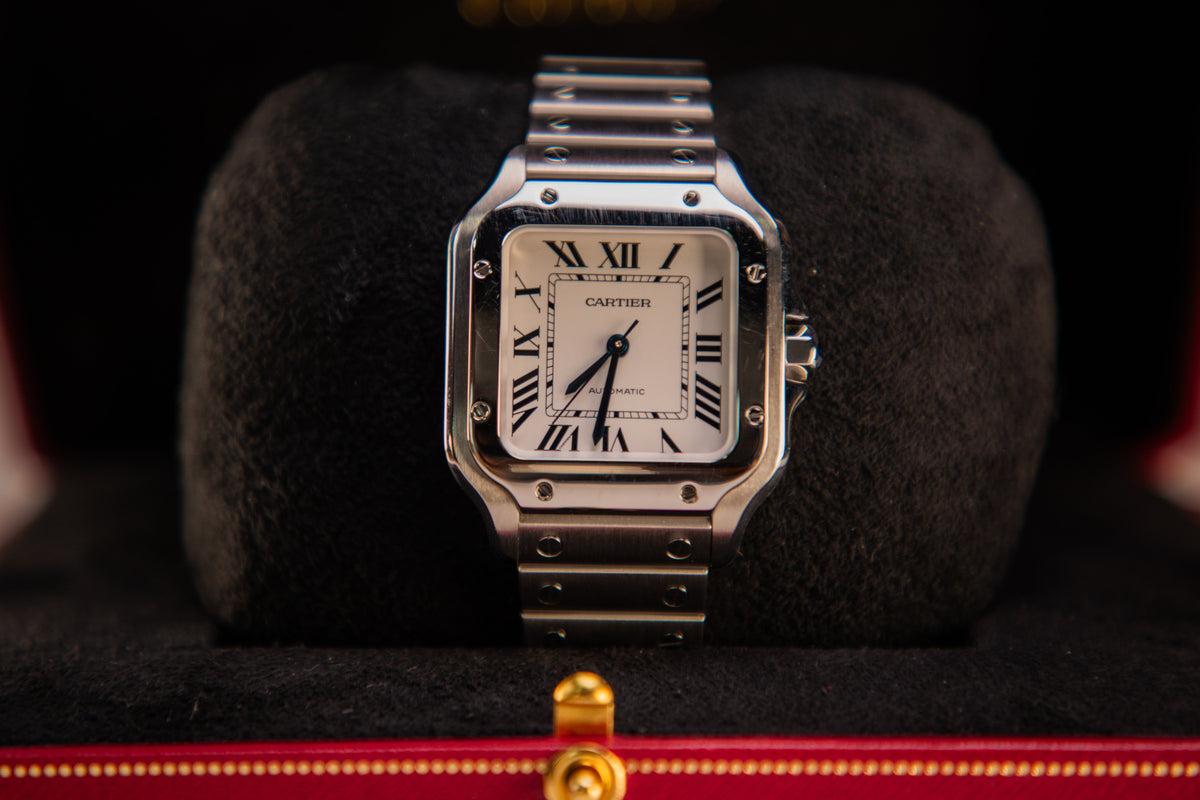 Cartier Santos 41.9 mm x 35.1 mm Medium Steel Silver Dial Bracelet WSSA0029 - WATCHXNYC