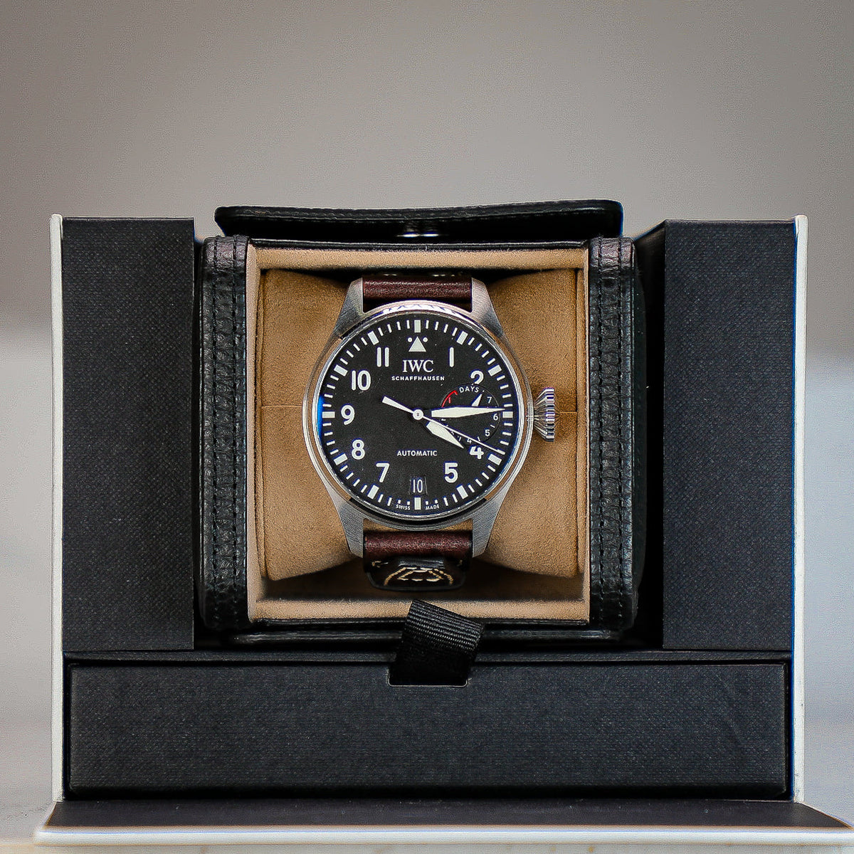 IWC Schaffhausen Big Pilot’s Watch Heritage 46.2  mm Black Dial Titanium Brown    Strap IW501004 - WATCHXNYC