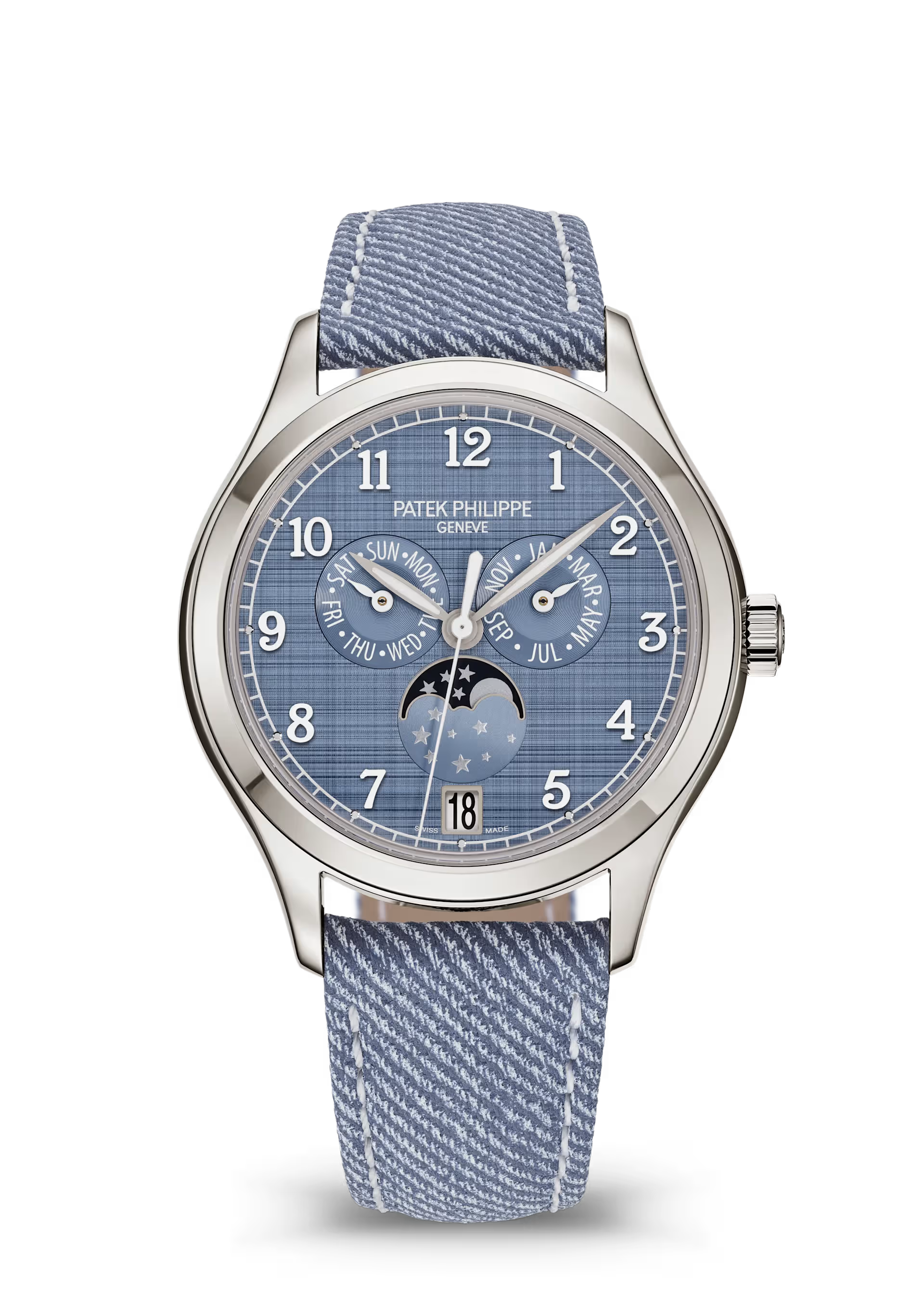 Patek Philippe Complications Blue Dial White Gold Leather Strap 38 mm 4946G-001 - WATCHXNYC