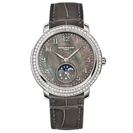 Patek Philippe Complications 33.3mm Black Mother Of Pearl Dial White Gold 4968G-001 - WATCHXNYC
