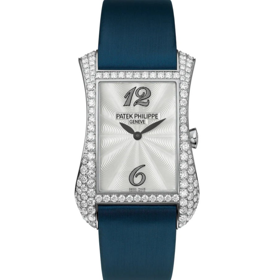 Patek Philippe 4972G-001 Gondolo 27.4mm x 39.7mm White Mother-Of-Pearl Guilloche Dial White Gold - WATCHXNYC