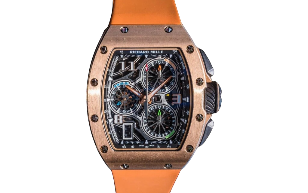 Richard Mille RM72-01 Automatic Winding Lifestyle Flyback Chronograph 38.40 mm x 47.34 mm Transparent Dial 18k Rose Gold and Ceramic Rubber Strap - WATCHXNYC