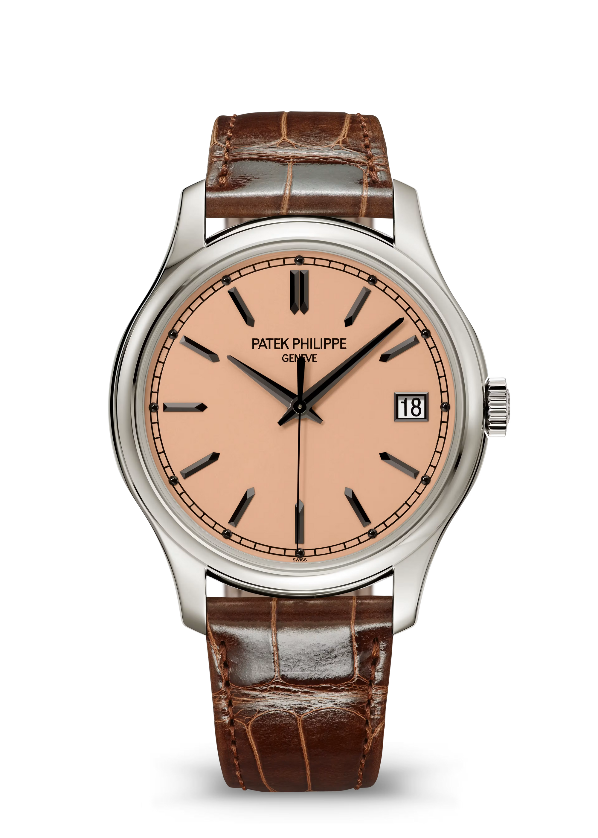 Patek Philippe Calatrava Rose Dial White Gold Leather Strap 39 mm 5227G-015 - WATCHXNYC