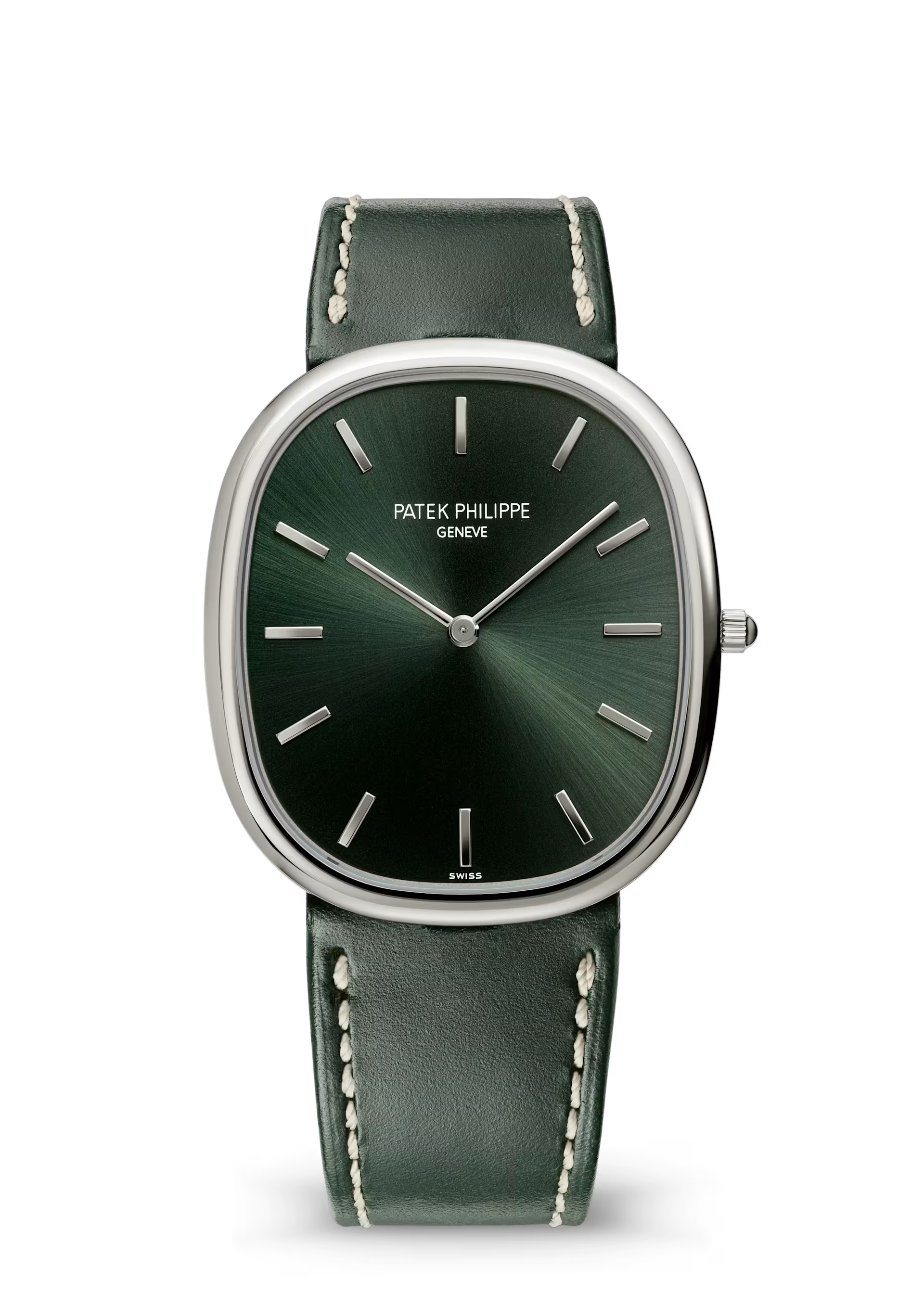Patek Philippe Golden Ellipse Olive Dial White Gold Calfskin Strap 34.5mm 5738G-001 - WATCHXNYC