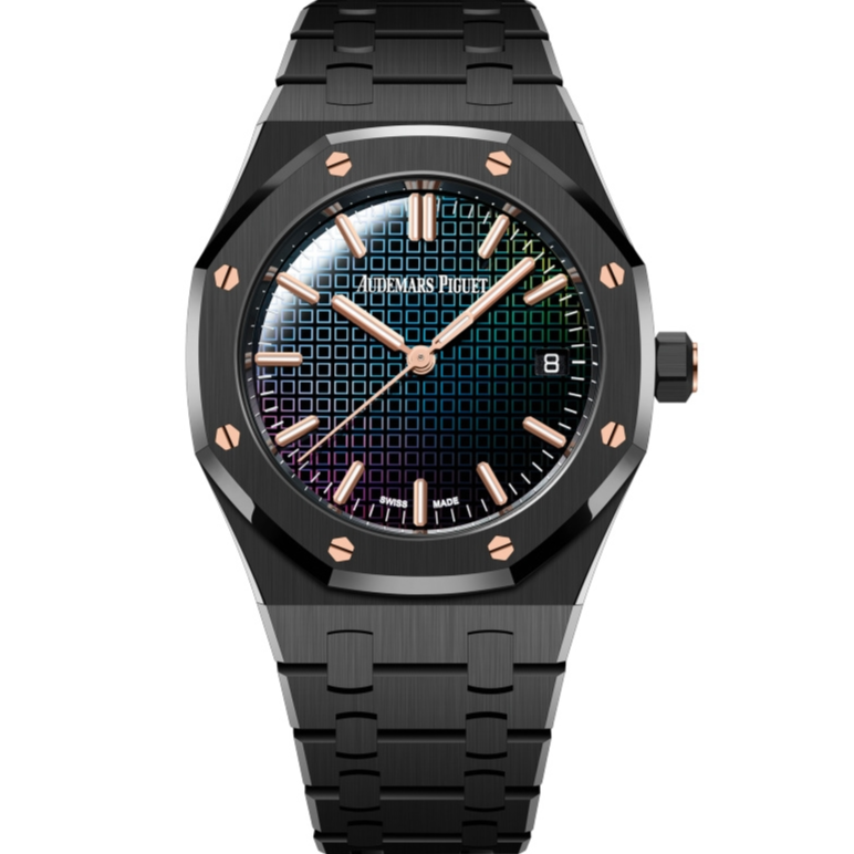 Audemars Piguet Bucci Royal Oak 34mm Rainbow Colored Sapphire Dial Black Ceramic 77350CE.OO.1266CE.02.A - WATCHXNYC