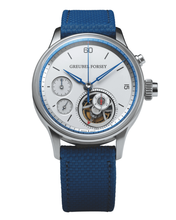 Greubel Forsey Nano Foudroyante White Gold 37.9 mm White Dial Blue Strap - WATCHXNYC