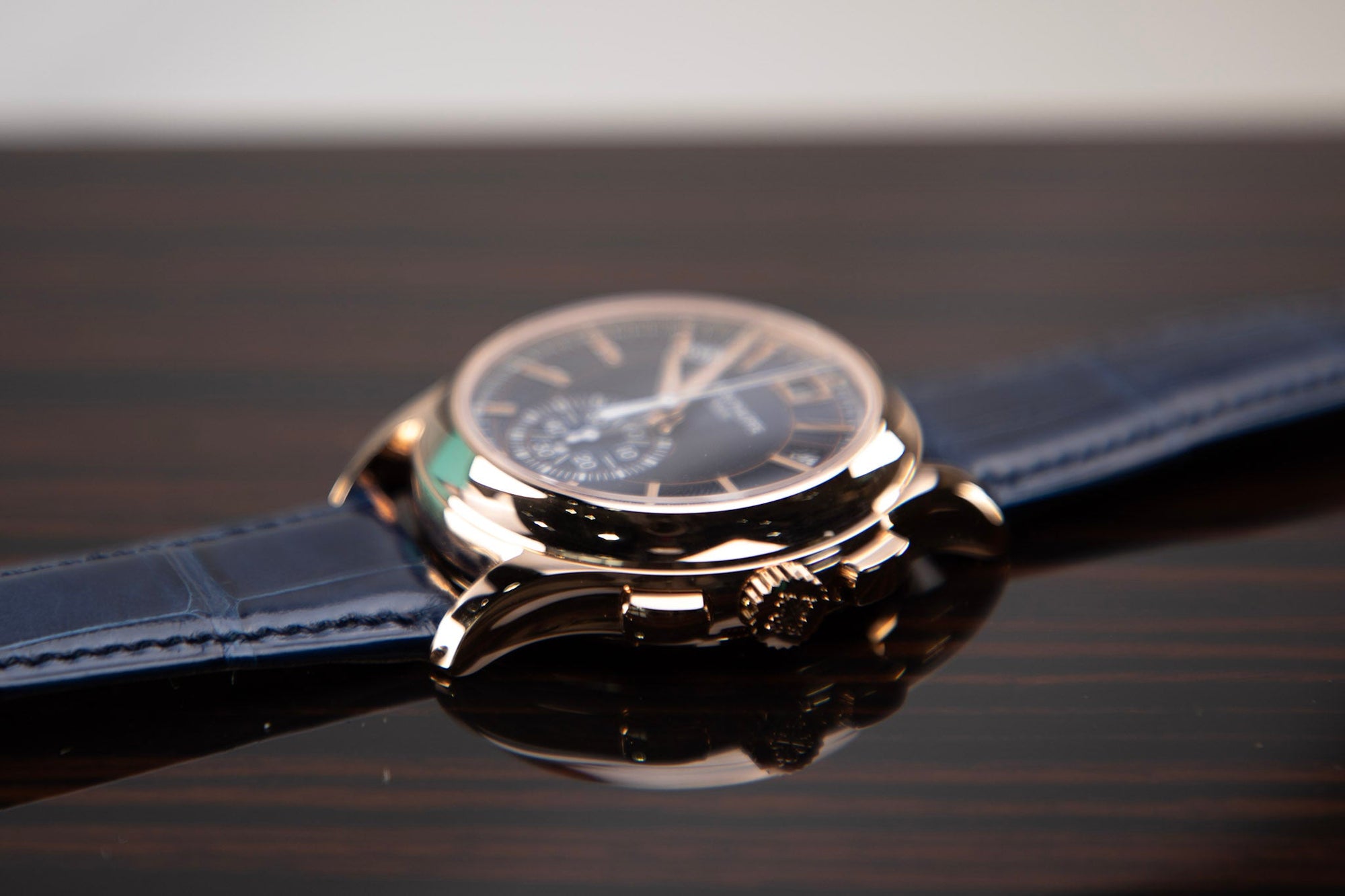 Patek Philippe Complications Flyback Chrono Sunburst Blue Dial Rose Gold Case Blue   Strap 42mm 5905R-010 - WATCHXNYC