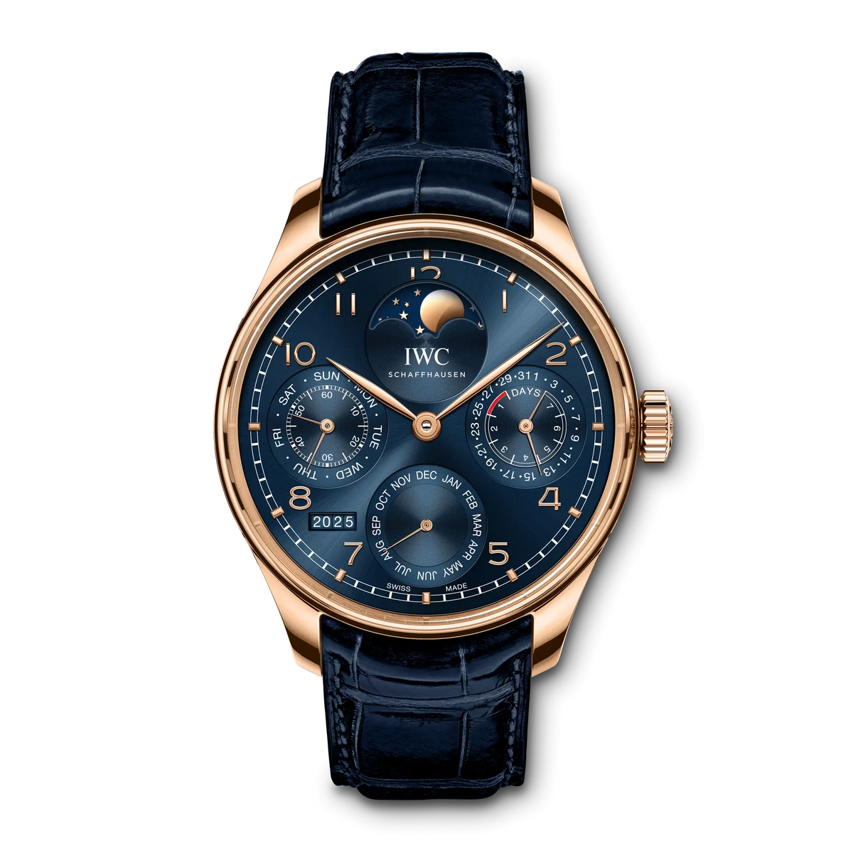 IWC Schaffhausen Portugieser Perpetual Calendar 44.2 mm Blue Dial 18k Armor Gold Blue   Leather Strap IW503312 - WATCHXNYC