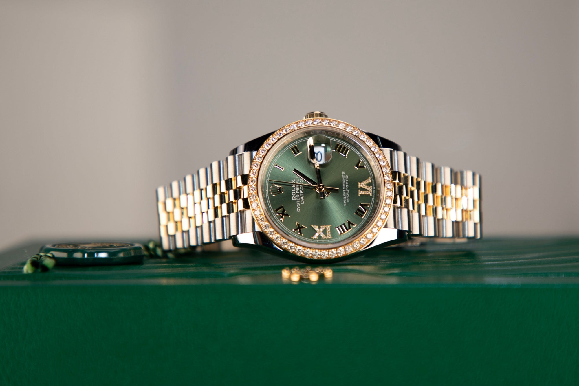 Rolex Datejust 31 31 mm Olive Green Set With Diamonds Dial Oystersteel and 18k Yellow Gold Jubilee Bracelet 278383rbr-0016 - WATCHXNYC