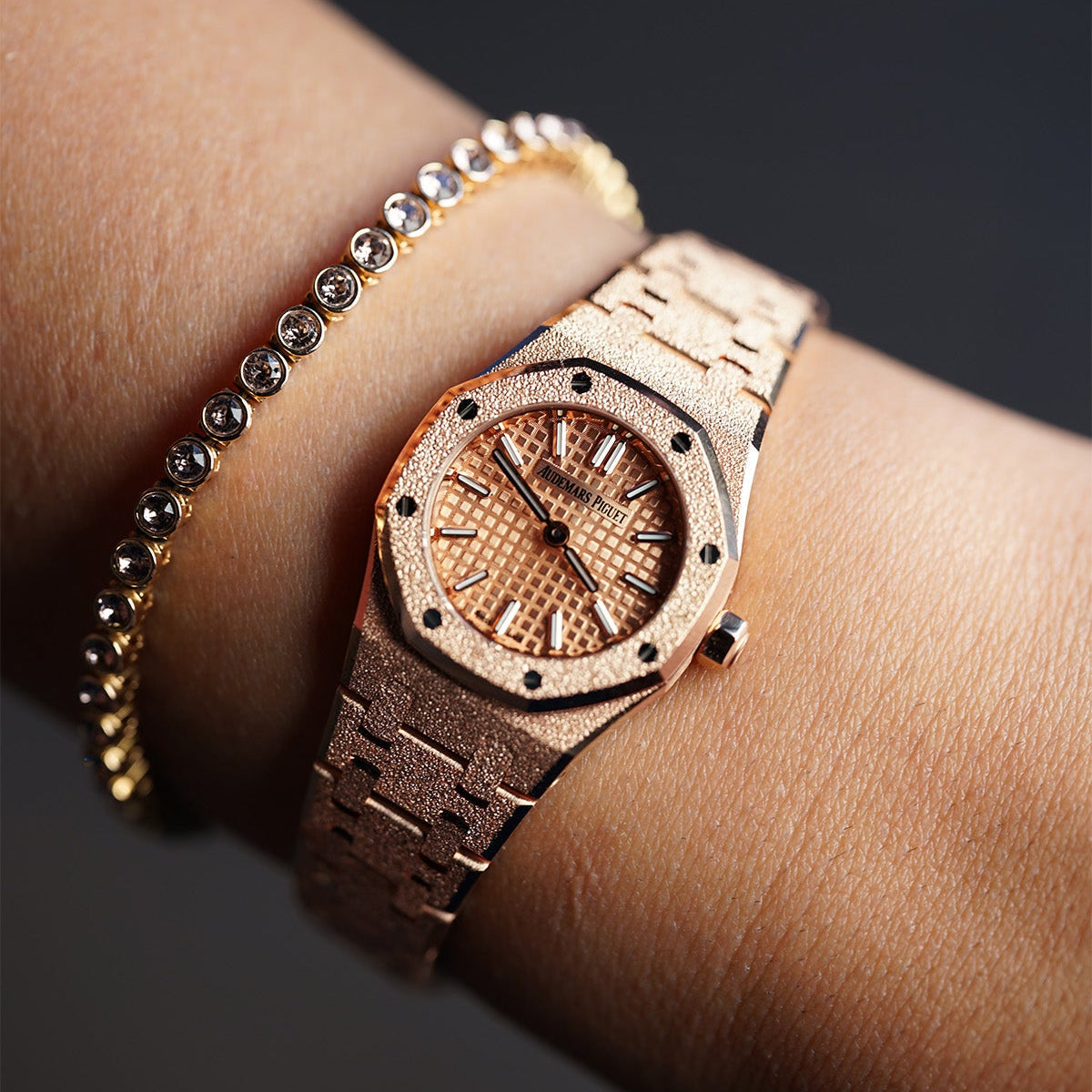 Audemars Piguet Royal Oak Mini Frosted Gold Quartz 23 mm Pink Dial 18-Carat Pink Gold Bracelet 67630OR.GG.1312OR.01 - WATCHXNYC