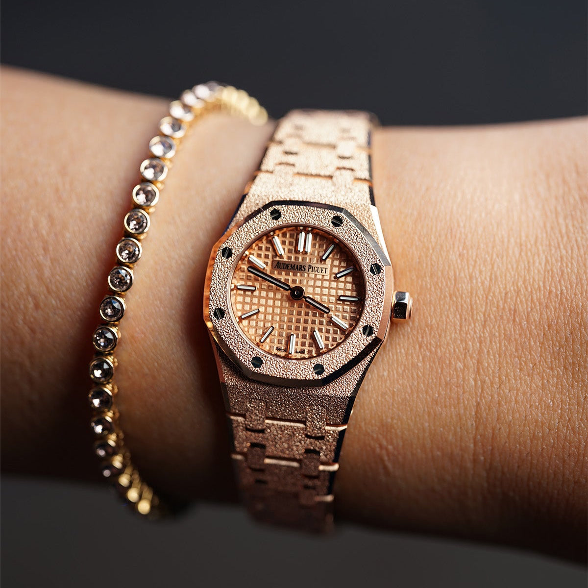 Audemars Piguet Royal Oak Mini Frosted Gold Quartz 23 mm Pink Dial 18-Carat Pink Gold Bracelet 67630OR.GG.1312OR.01 - WATCHXNYC
