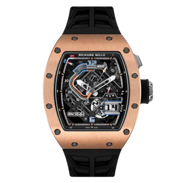 Richard Mille RM30-01 Rose Gold 42.7 mm x 50 mm Transparent Dial 18k Rose Gold Rubber Strap - WATCHXNYC