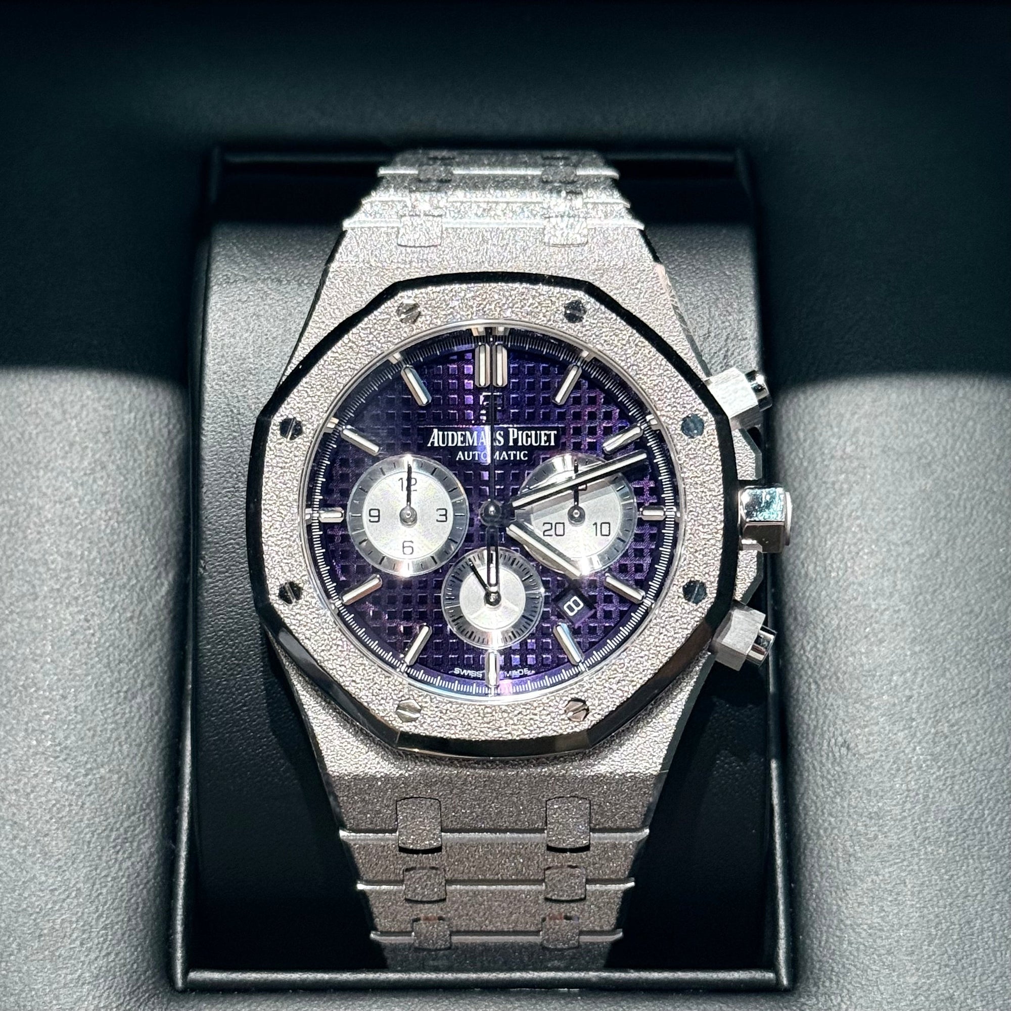 Audemars Piguet Royal Oak 41mm Purple Dial Frosted White Gold 26331BC.GG.1224BC.01 - WATCHXNYC