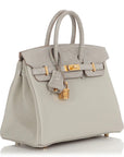 HERMES Birkin 25 Touch Matte Alligator Gris Perle Gold Hardware - WATCHXNYC