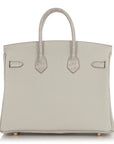 HERMES Birkin 25 Touch Matte Alligator Gris Perle Gold Hardware - WATCHXNYC