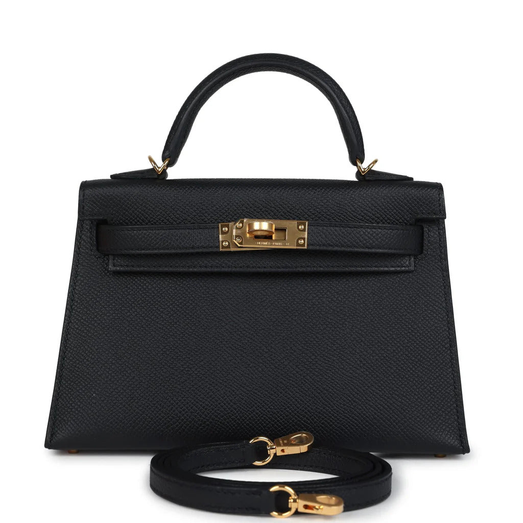 HERMES Mini Kelly 20 Epsom Noir Gold Hardware - WATCHXNYC