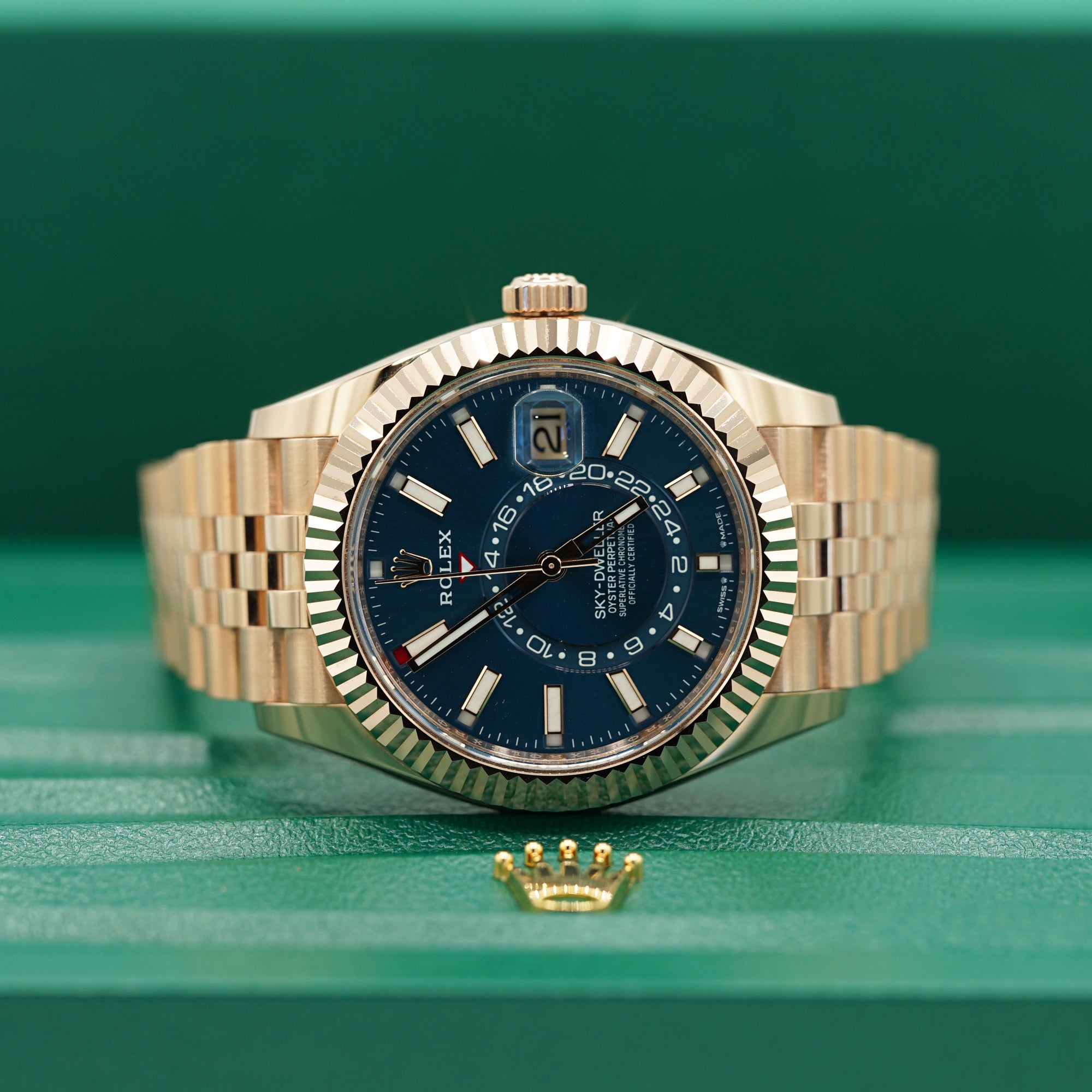 Rolex Sky-Dweller 42 mm Blue-Green Dial 18 kt Everose Gold Oyster 336935-0001 - WATCHXNYC