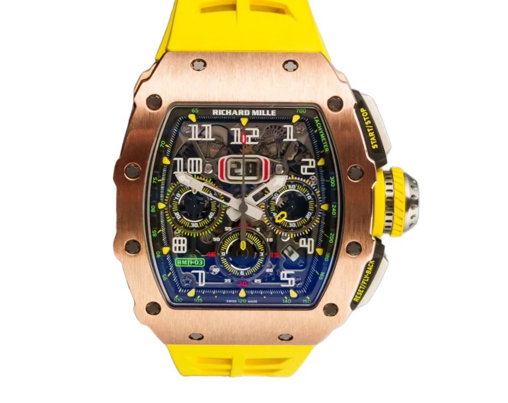 Richard Mille RM11-03 Rose Gold 50 mm x 44 mm Transparent Dial 18k Rose Gold Rubber Strap - WATCHXNYC