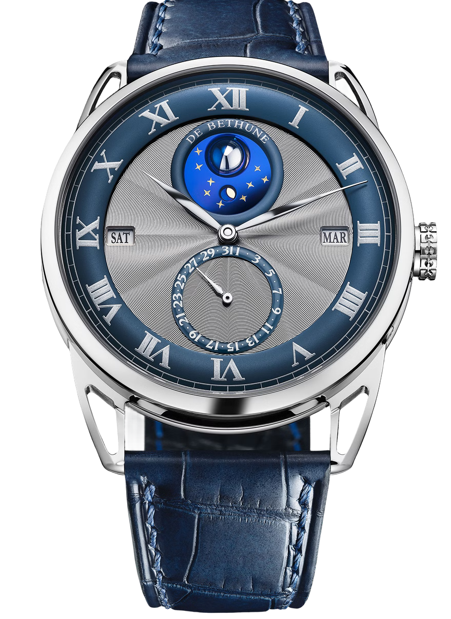 De Bethune Perpetual Calendar DB25 40 mm Titanium Blue & Silver Dial Blue Leather Strap DB25SQPATIS13 - WATCHXNYC