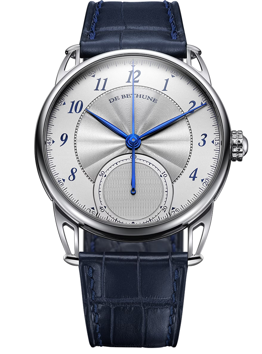 De Bethune Monopusher Chronograph DB25 40.6 mm Titanium White Dial Blue Leather Strap DB25VXS - WATCHXNYC