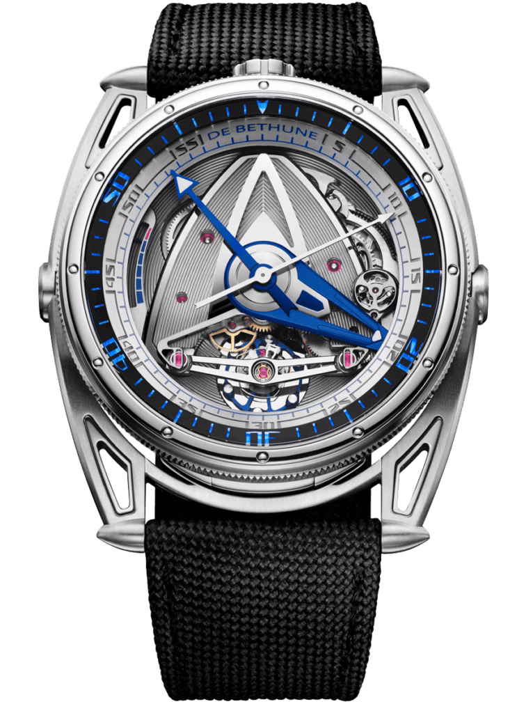 De Bethune DB28GS Grand Bleu 44 mm Black Zirconium & Titanium Silver Dial Black Canvas Strap DB28GSV2AN - WATCHXNYC