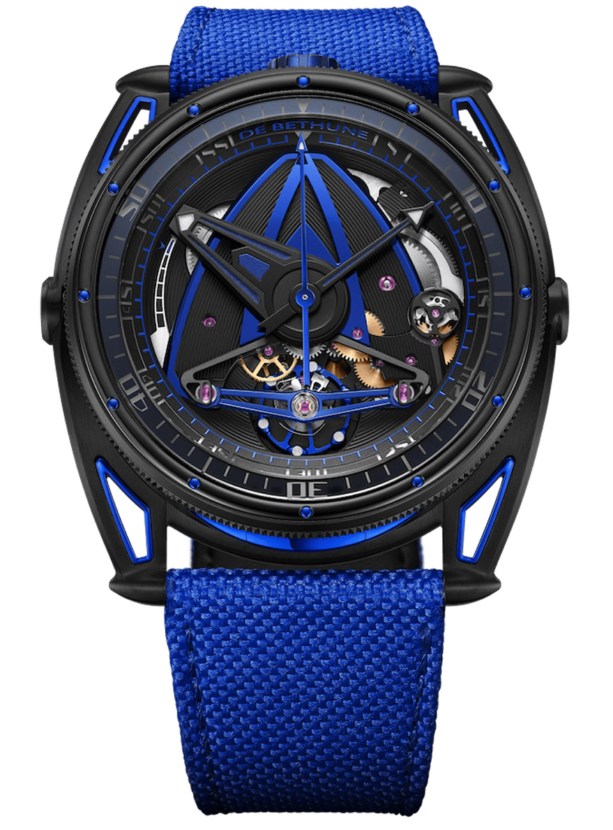 De Bethune DB28GS Swordfish 44 mm Black Zirconium & Stainless-Steel Black Dial Blue Canvas Strap DB28GSV2BB - WATCHXNYC