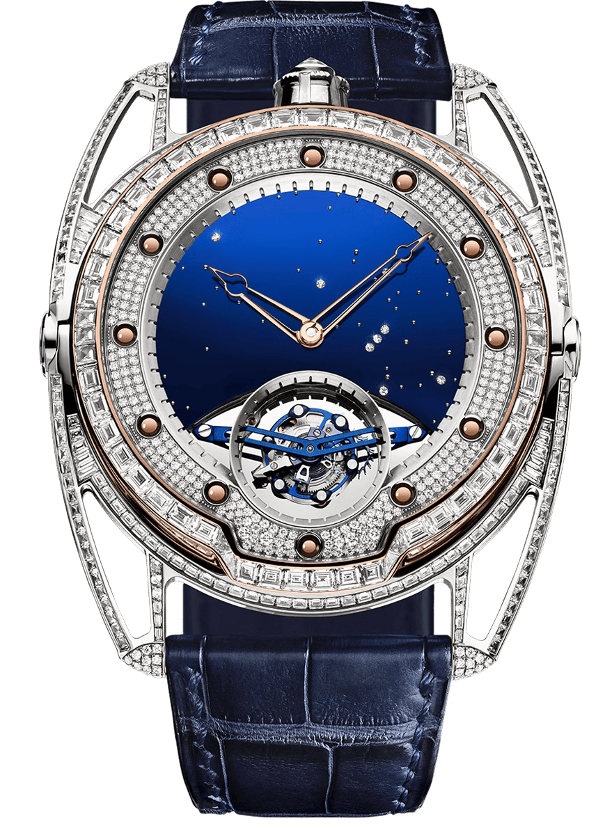 De Bethune DB28 Tourbillion 42.6 mm Titanium Baguette Diamond Set Blue Dial & Leather Strap DB28TJRN - WATCHXNYC
