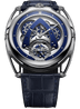 De Bethune DB28XP "Steel Wheels" Tourbillion 43 mm Titanium Blue & Silver Dial Blue Leather Strap DB28XPSWT