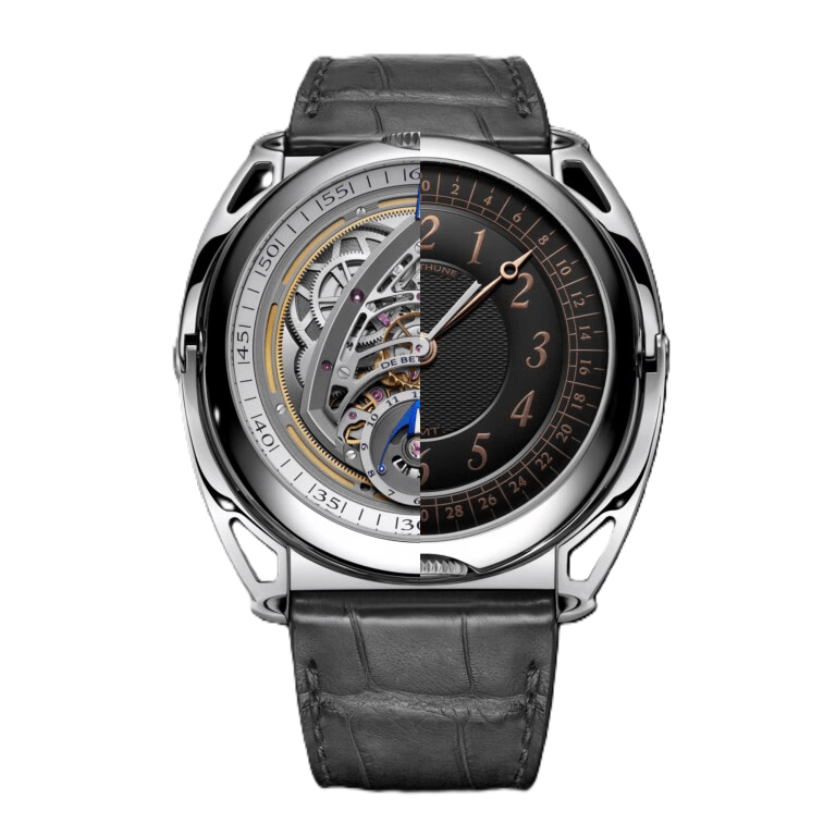 De Bethune DB "Kind of Two" 43.3 mm Jumping GMT Titanium Reversible Black & Silver Dial Gray Strap DBK2V1S8 - WATCHXNYC