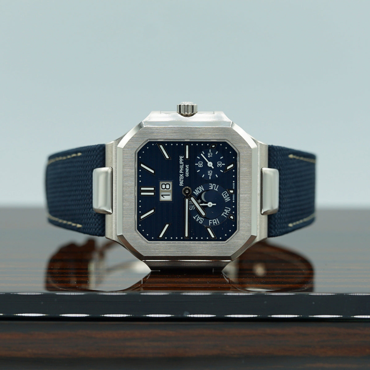 Patek Philippe Cubitus 45mm Sunburst Blue Dial Platinum 5822P-001 - WATCHXNYC