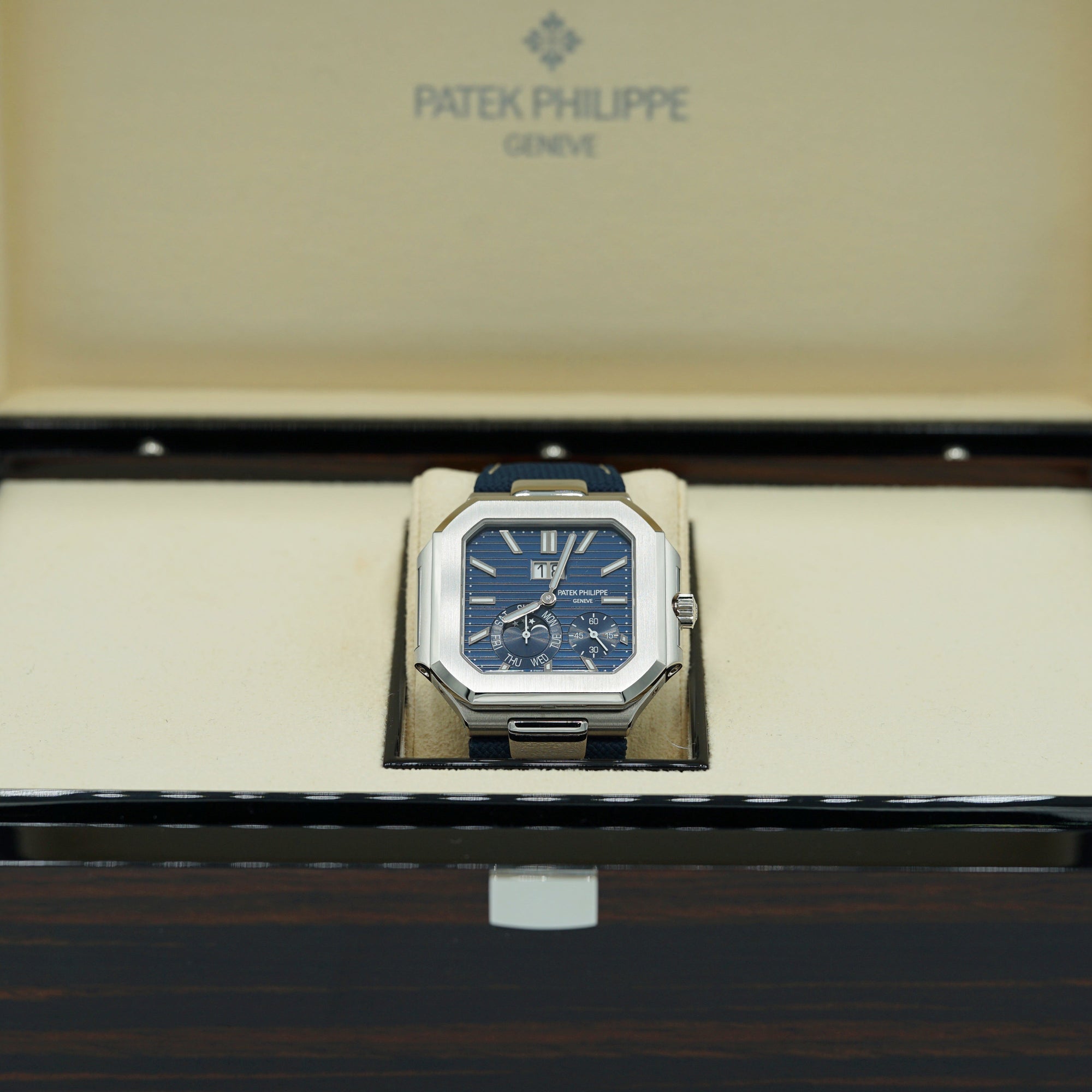 Patek Philippe Cubitus 45mm Sunburst Blue Dial Platinum 5822P-001 - WATCHXNYC