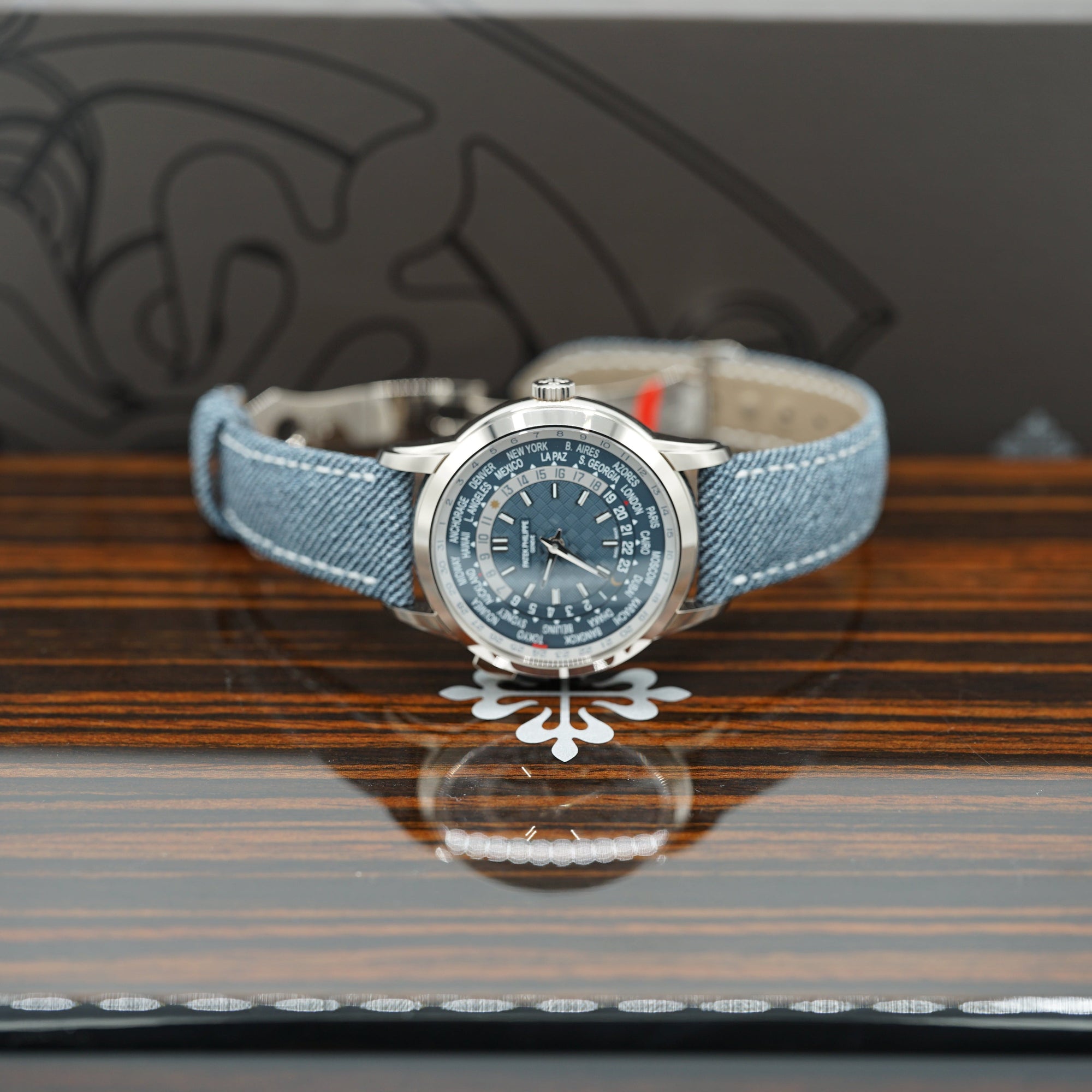 Patek Philippe Complications World Time Carbon Dial   Blue Strap 38.5 mm 5231G-001 - WATCHXNYC