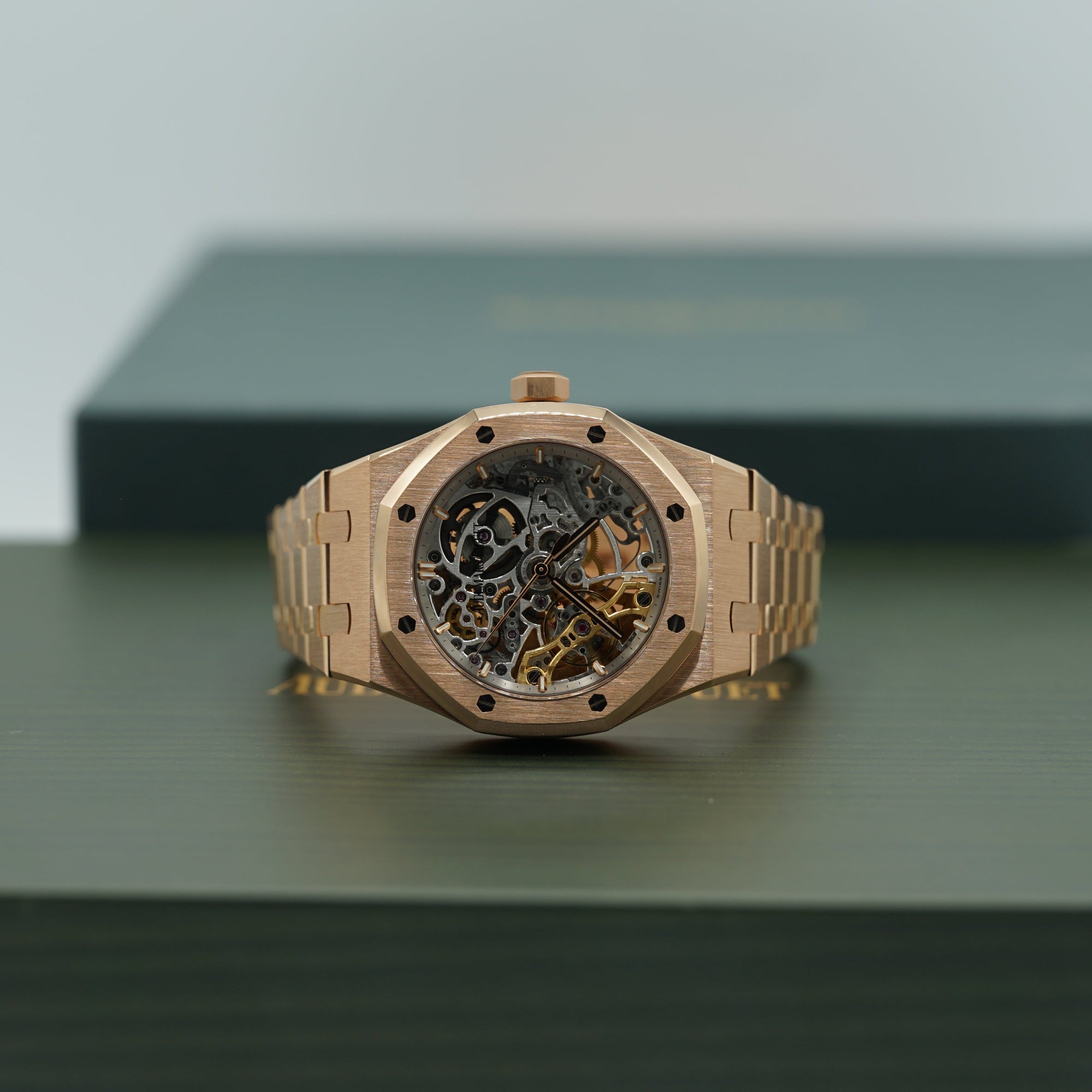 Audemars Piguet Royal Oak Double Balance Wheel Openworked 41 mm Slate Grey Dial 18-Carat Pink Gold Bracelet 15407OR.OO.1220OR.01 - WATCHXNYC