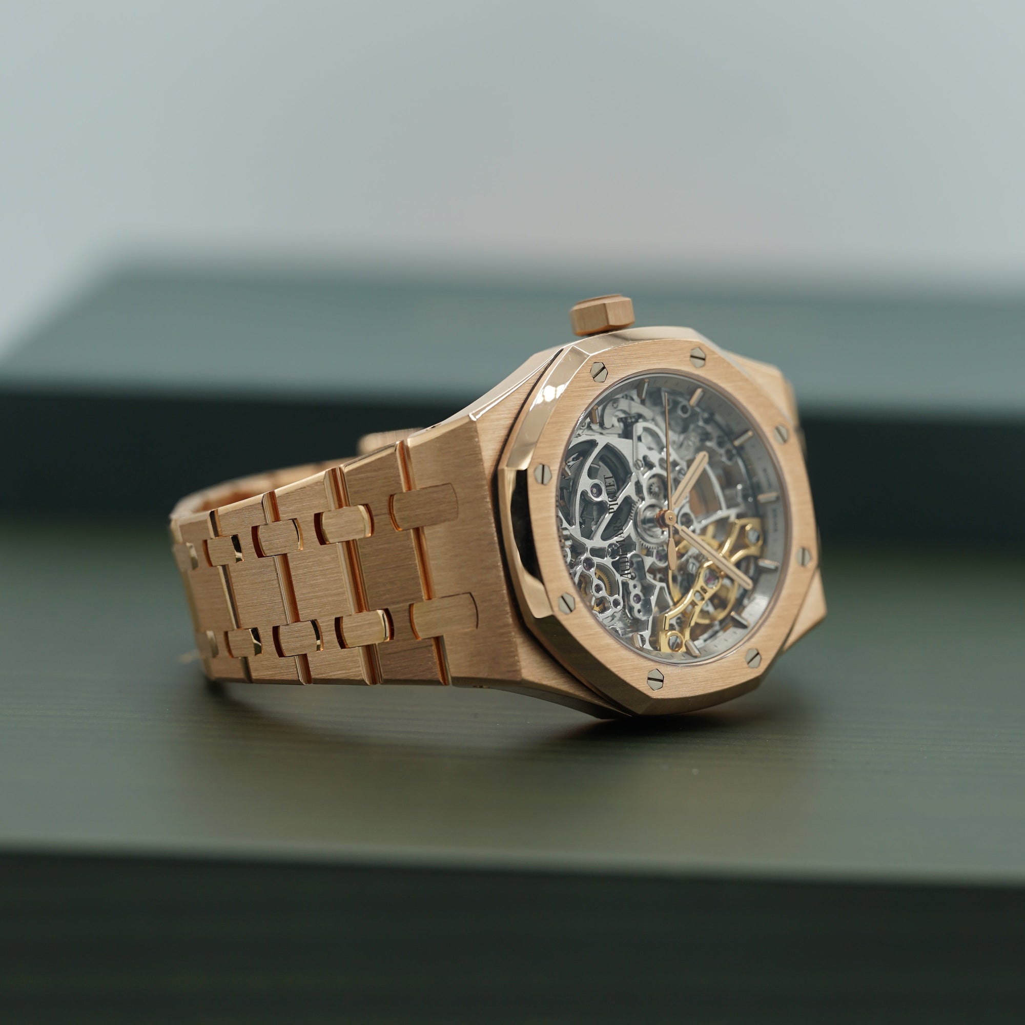 Audemars Piguet Royal Oak Double Balance Wheel Openworked 41 mm Slate Grey Dial 18-Carat Pink Gold Bracelet 15407OR.OO.1220OR.01 - WATCHXNYC