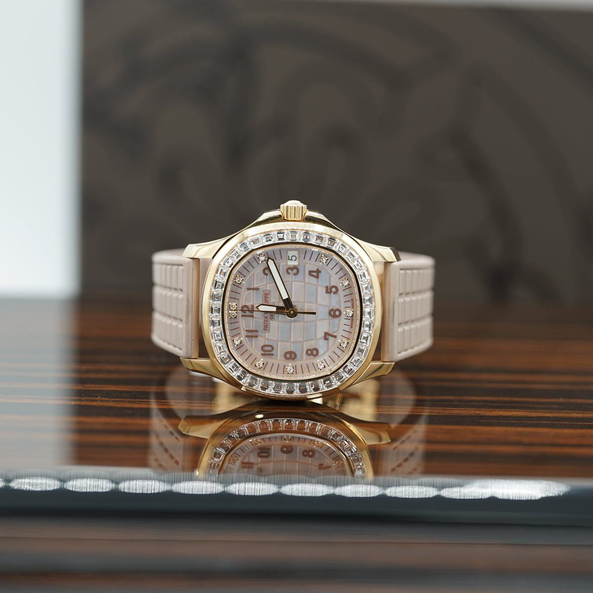 Patek Philippe  Aquanaut 35.6 mm Beige Dial with Diamonds 18K Rose Gold Rubber Strap 5072R-001 - WATCHXNYC