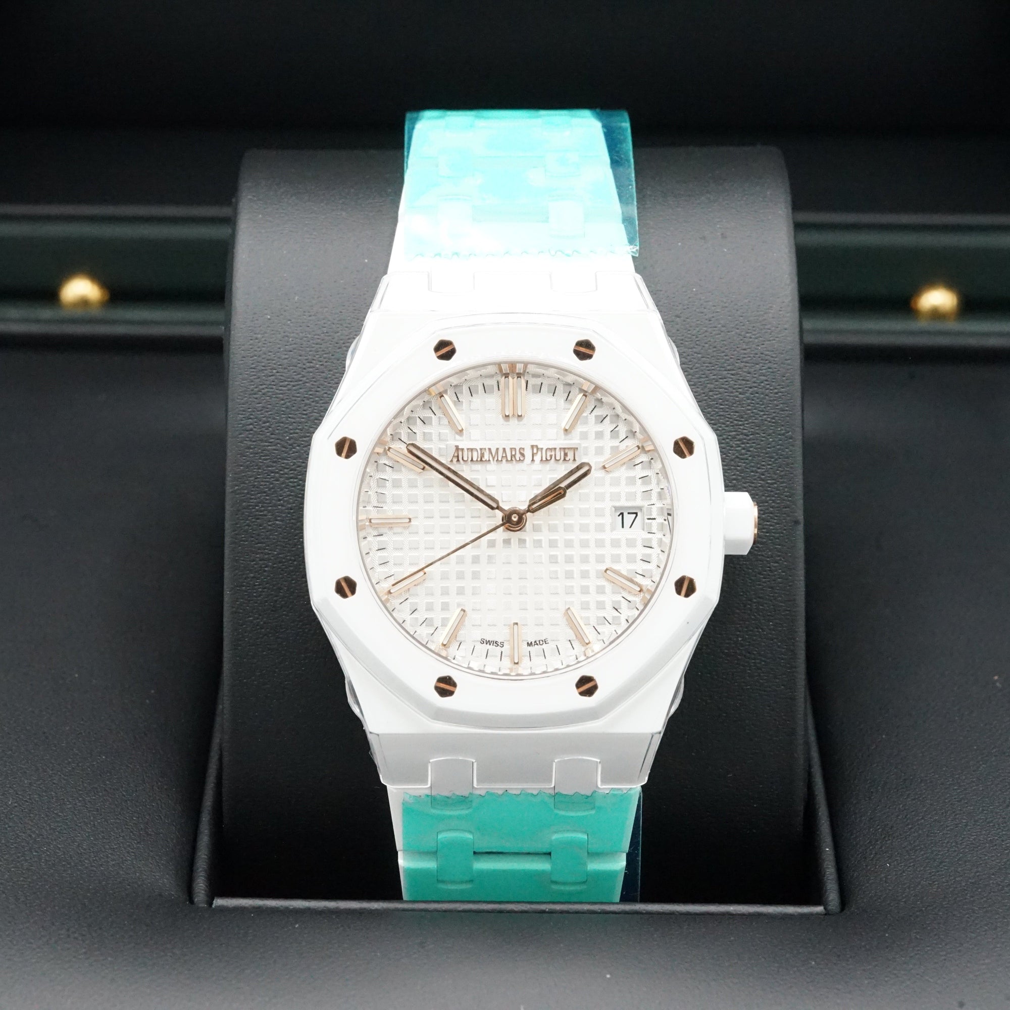Audemars Piguet Royal Oak Selfwinding 34 mm Silver Dial White Ceramic Bracelet 77350CB.OO.1266CB.01 - WATCHXNYC