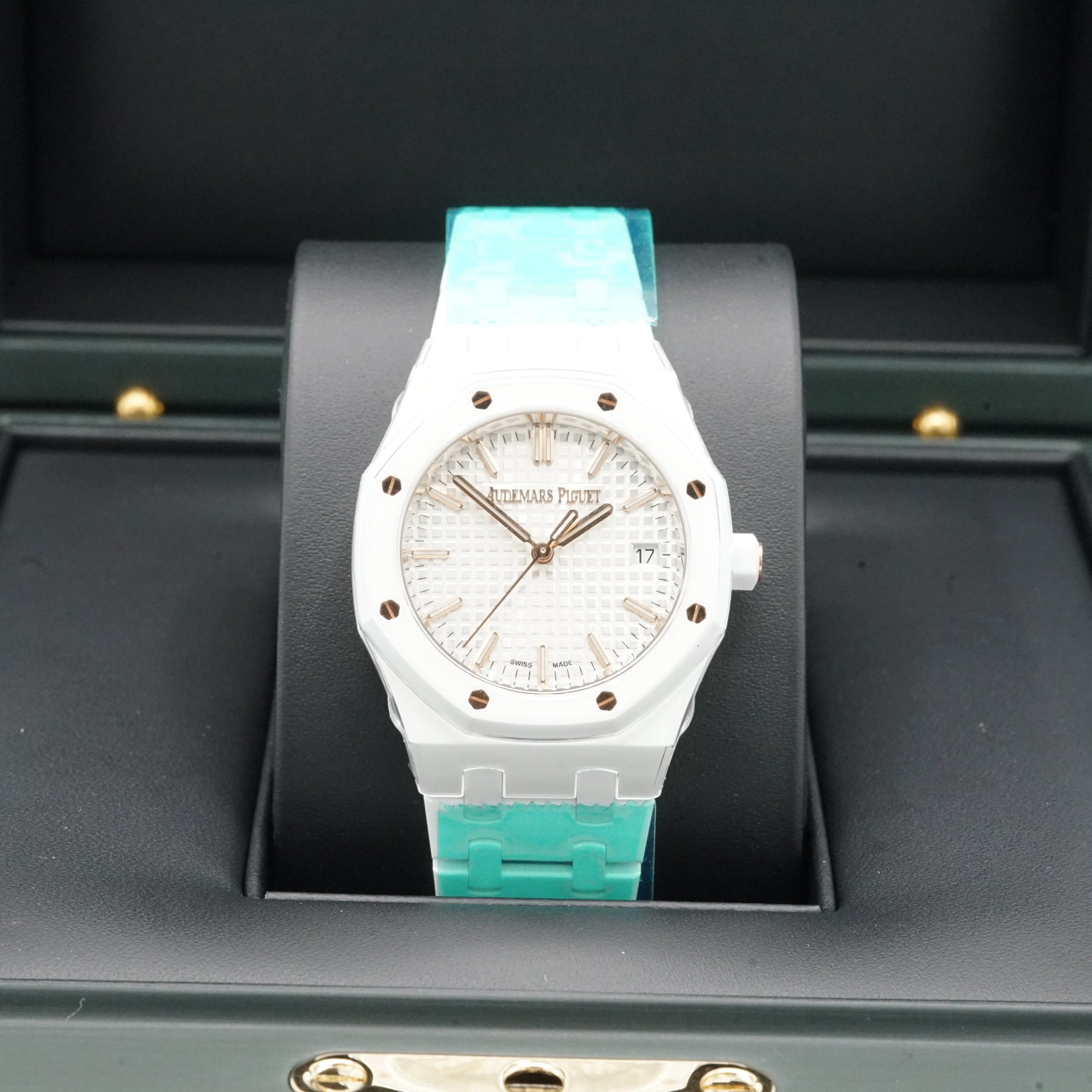 Audemars Piguet Royal Oak Selfwinding 34 mm Silver Dial White Ceramic Bracelet 77350CB.OO.1266CB.01 - WATCHXNYC