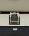 Patek Philippe Complications Travel Time Textured Gray Dial White Gold Case   Beige Strap 41mm 5326G-001 - WATCHXNYC