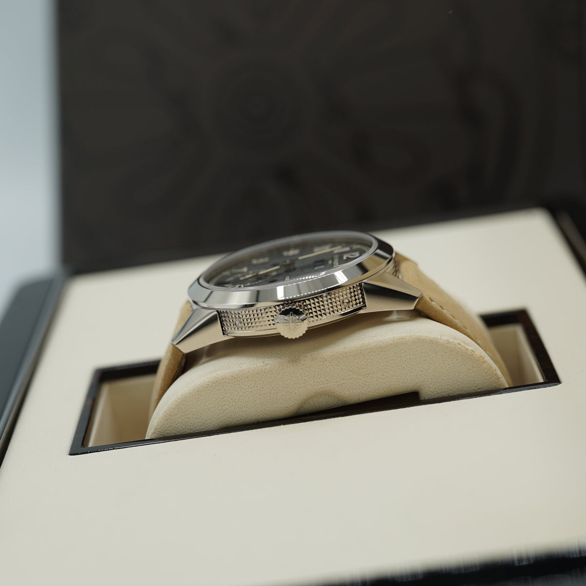 Patek Philippe Complications Travel Time Textured Gray Dial White Gold Case   Beige Strap 41mm 5326G-001 - WATCHXNYC