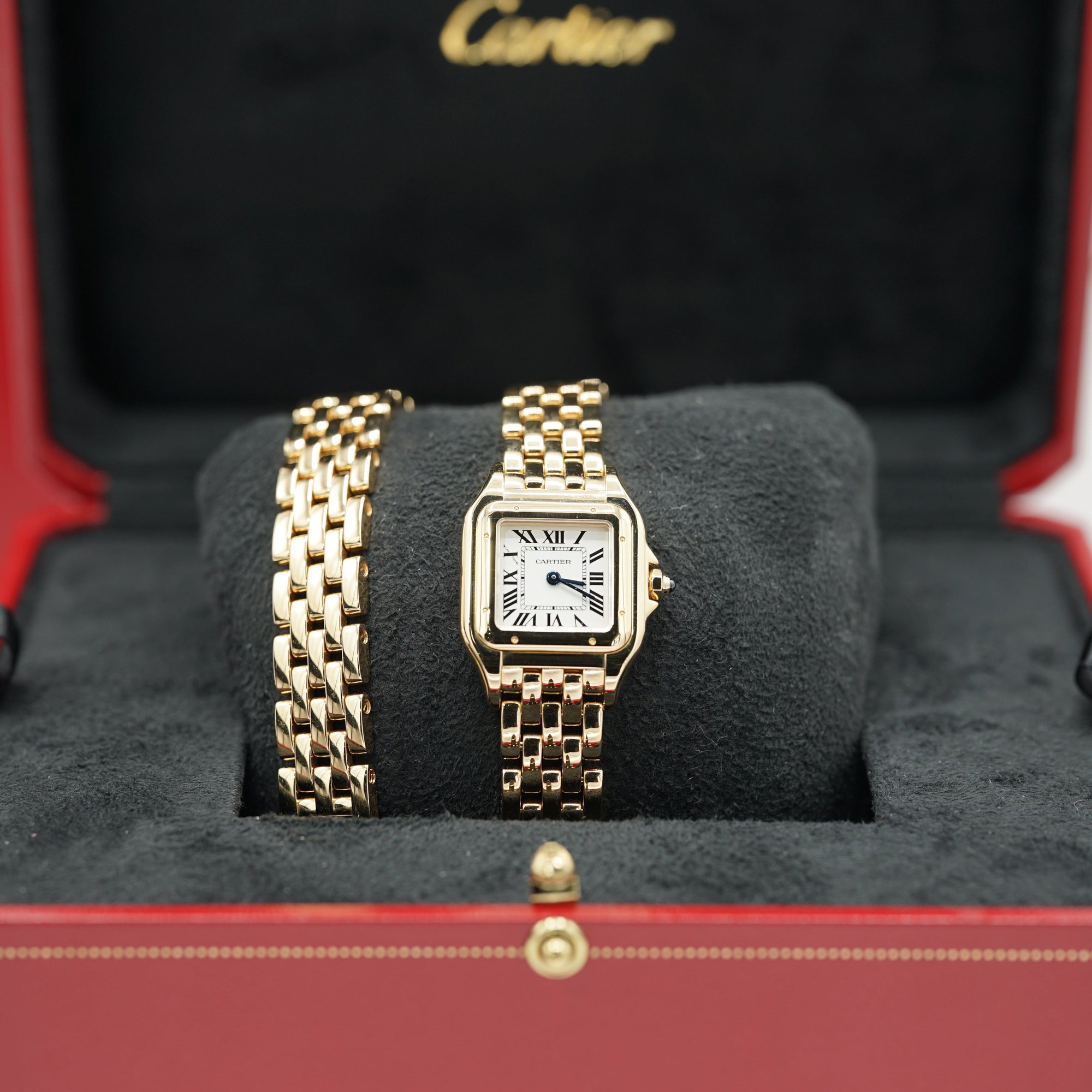 Cartier Panthère Small Yellow Gold Silver Dial Double Loop Bracelet WGPN0046 - WATCHXNYC
