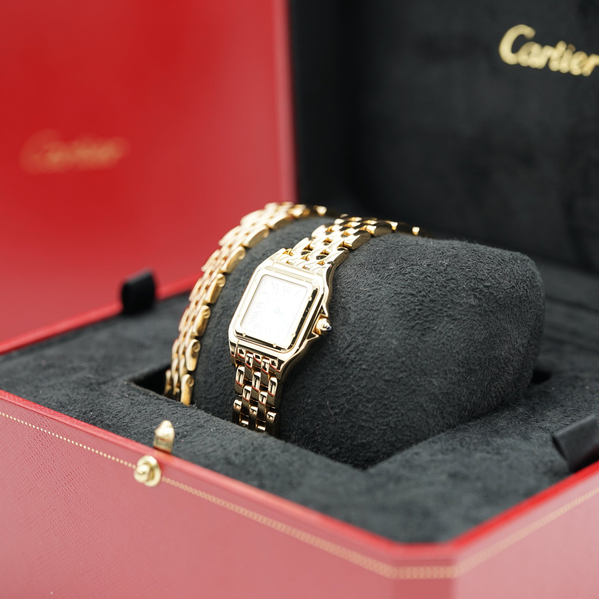Cartier Panthère Small Yellow Gold Silver Dial Double Loop Bracelet WGPN0046 - WATCHXNYC